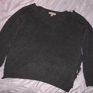 DARK GREY WOVEN DISTRESSED SWEATER
